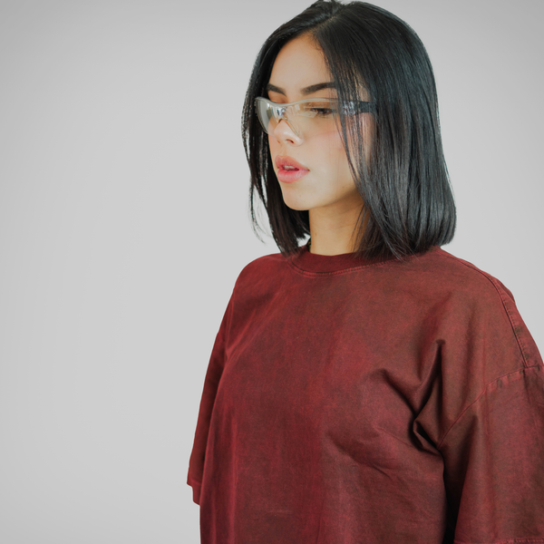 OVERSIZE ACID WASH VINO TINTO