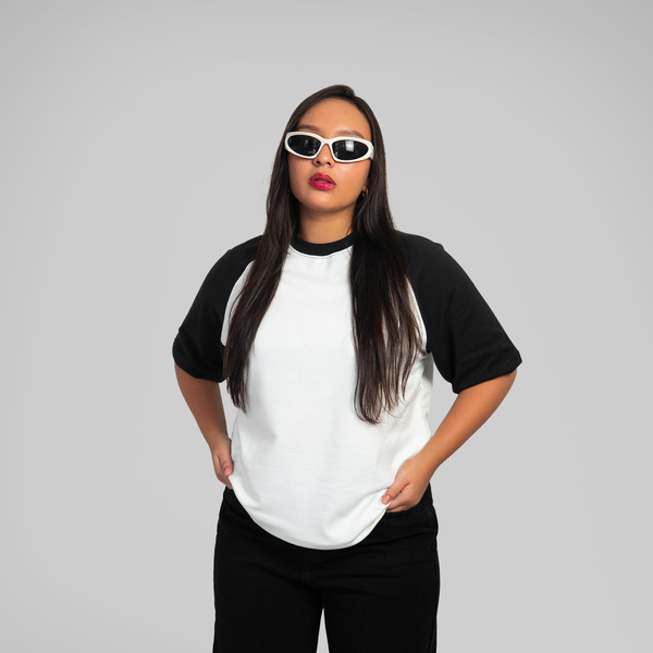 OVERSIZE RANGLAN BLANCO, NEGRO
